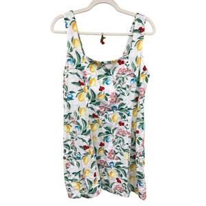 Old Navy Women Cherry Floral Sun Dress Lemons Fruit Large Petite Linen Stretchy